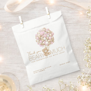 Bolsa De Papel Teddy Bear Corazón Rosa y Bebé Bebé Ducha