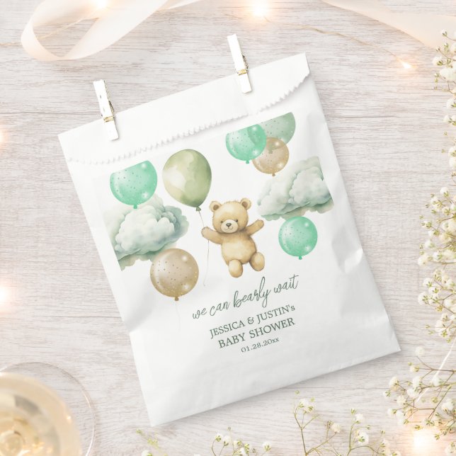 Bolsa De Papel Teddy Bear Globons Green Sky Baby Shower (Cortado)