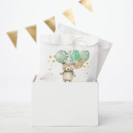 Bolsa De Papel Teddy Bear Globos Green Gold Baby Shower