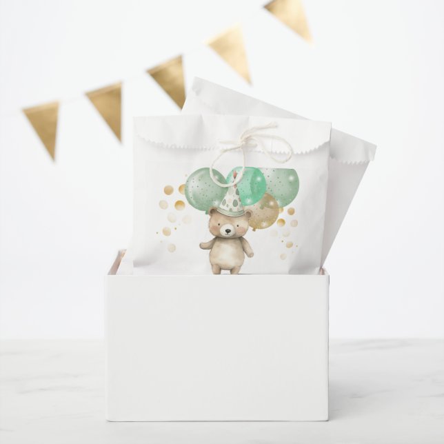 Bolsa De Papel Teddy Bear Globos Green Gold Baby Shower (Fiesta)