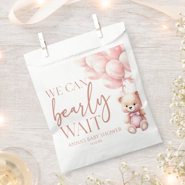 Bolsa De Papel Teddy Bear Pink Podemos Esperar Baby Shower (Cortado)