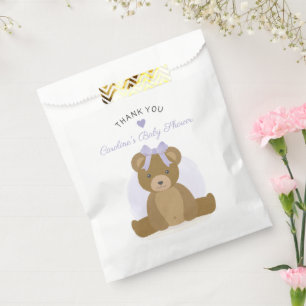 Bolsa De Papel Teddy Bear Purple Bow Chica Baby Shower Gracias