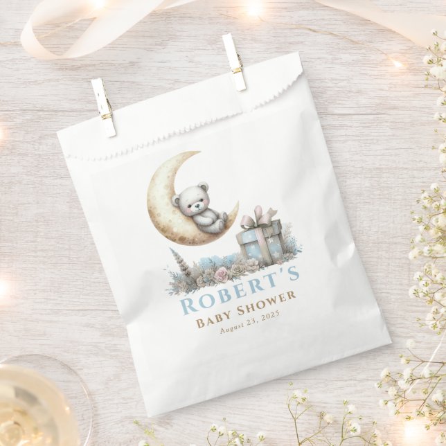Bolsa De Papel Teddy Blue Bear Boy Baby Shower (Cortado)