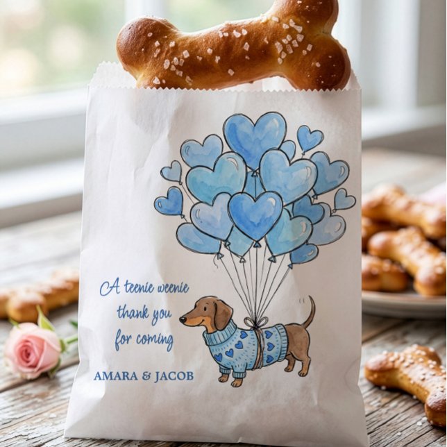 Bolsa De Papel Teenie Weenie Thank You Dachshund Baby Boy Doggie (Favor  "doggie" Bags - Teenie Weenie Sweetheart Dachshund Gender Reveal collection by Darling & May)