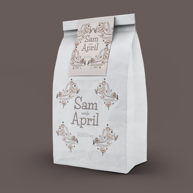 Bolsa De Papel Tema Boda floral marrón (A favor bag in your names to make your guests remember you)