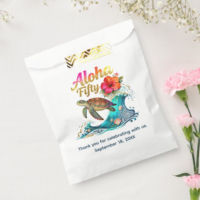 Bolsa De Papel Tema de cumpleaños cincuenta tropical playa océano (Sellado)