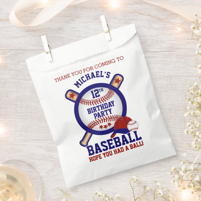 Bolsa De Papel Tema de Cumpleaños de Béisbol  ⚾ - Rojo, Gracias (Cortado)