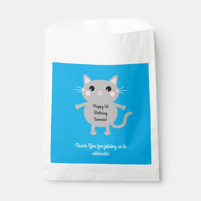Bolsa De Papel Tema de la fiesta de cumpleaños del gato lindo Kit (Anverso)