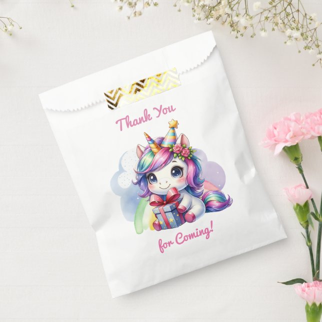 Bolsa De Papel Tema de Unicornio de cumpleaños Chica personalizad (Sellado)