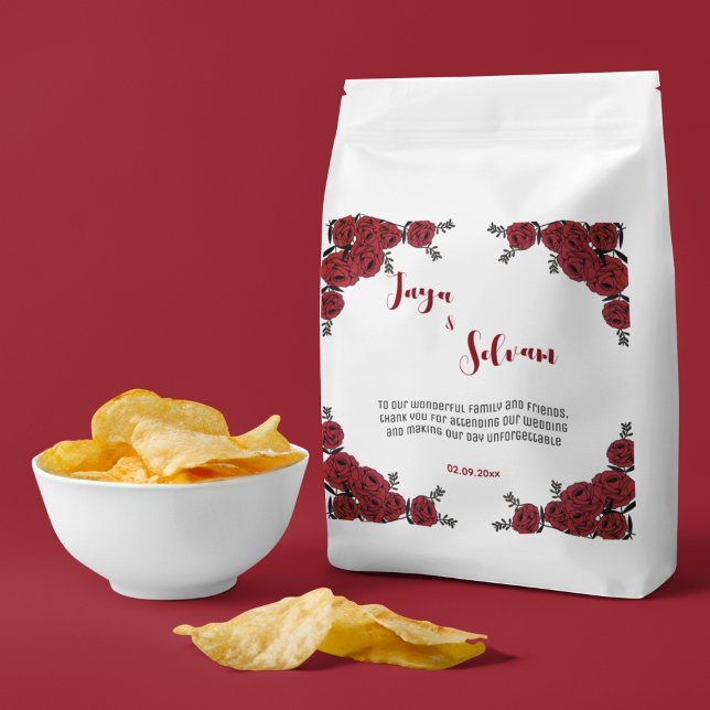 Bolsa De Papel Tema del Boda floral de rosa roja (perfect red rose floral theme wedding favor bags)