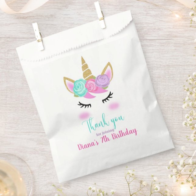Bolsa De Papel Tema Unicornio de cumpleaños de chicas (Subido por el creador)