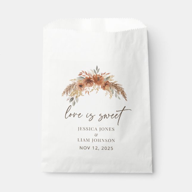 Bolsa De Papel Terracotta Boho Fall Boda Floral Amor dulce (Anverso)