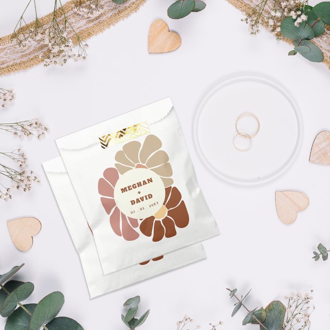 Bolsa De Papel Terracotta Retro Groovy Boho Moda Boda Floral (Terracotta Retro Groovy Boho Chic Floral Wedding Favor Bag)