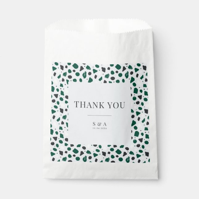 Bolsa De Papel Terrazo Esmeralda Moderno y Confeti (Anverso)