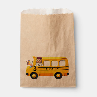 Bolsa De Papel Three Year Old Upsherin Boy School Bus Favor Bags