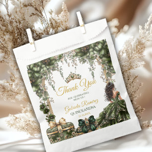 Bolsa De Papel Tiara Floral Quinceañera Verde Esmeralda Dorada