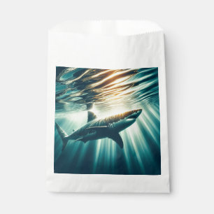 Bolsa De Papel Tiburón en el mar azul profundo y la luz del sol