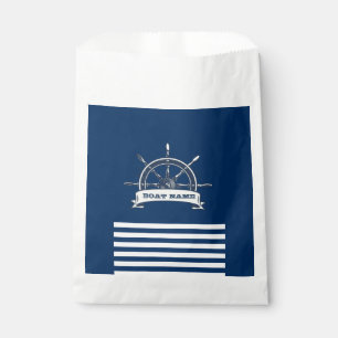 Bolsa De Papel Timón de barco náutico, rayas azul marino