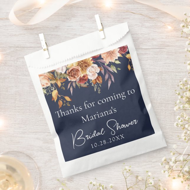 Bolsa De Papel Tinte Azul Otoño Floral Despedida de Soltera  (Cortado)