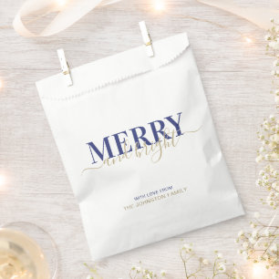 Bolsa De Papel Tipografía azul marino alegre y brillante Navidad