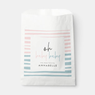 Bolsa De Papel tipografía de ducha de bebé de gemelo azul rosa
