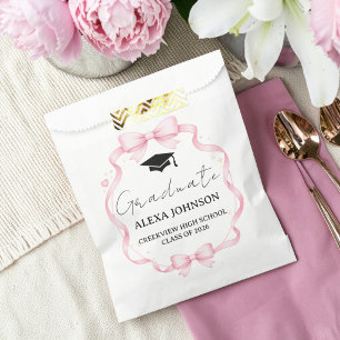 Bolsa De Papel Tocado de graduación con lazo rosa Graduada
