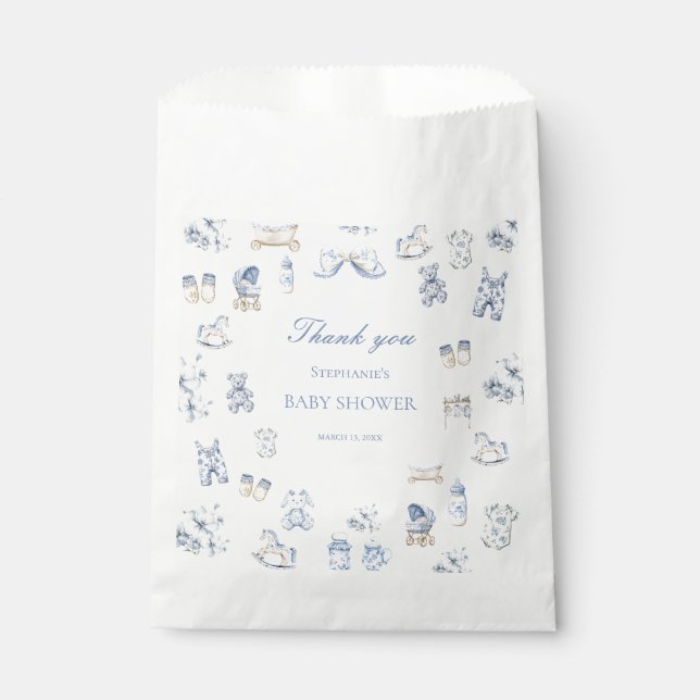 Bolsa De Papel Toile De Jouy Baby Shower Blue Bow Boy (Anverso)
