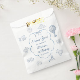 Bolsa De Papel Toile De Jouy Blue Bow Birthday Party