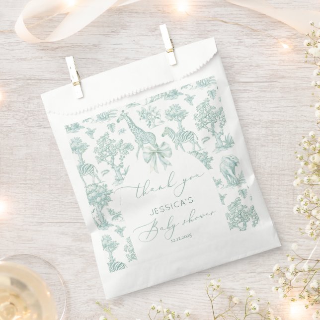 Bolsa De Papel Toile Safari verde arco bebé ducha Gracias (Cortado)