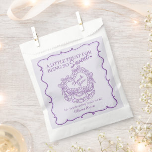 Bolsa De Papel Torta Coquette Corazón Retro con Lazo Morado para 