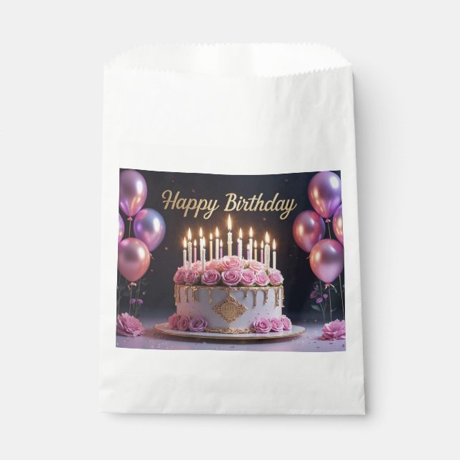 Bolsa De Papel Torta de cumpleaños rosa lujosa elegante extravaga (Anverso)