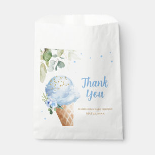 Bolsa De Papel Torta De Helado Azul Cumpleaños Bebé Cuadrado