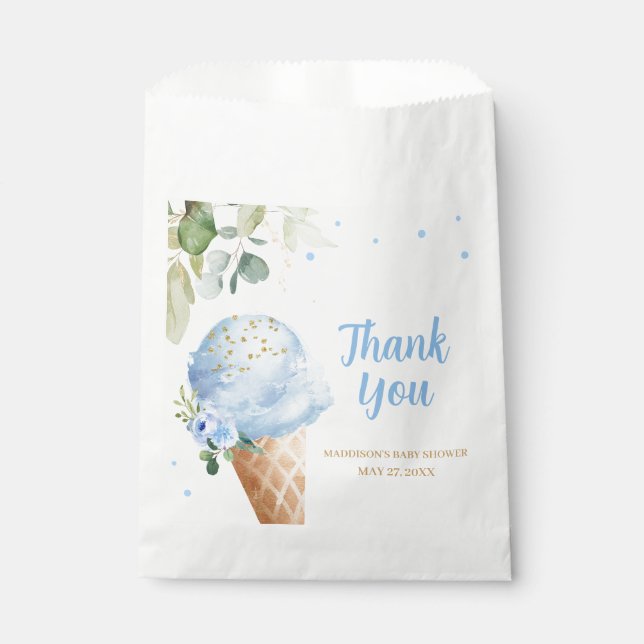 Bolsa De Papel Torta De Helado Azul Cumpleaños Bebé Cuadrado (Anverso)