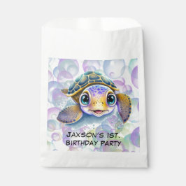 Bolsa De Papel Tortuga con burbujas primero. Fiesta de cumpleaños