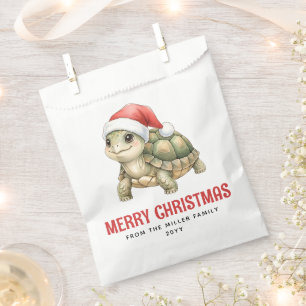Bolsa De Papel Tortuga de Navidad con sombrero de Santa en acuare