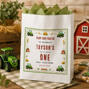 Bolsa De Papel Tractor verde rústico Tema de granja del primer añ