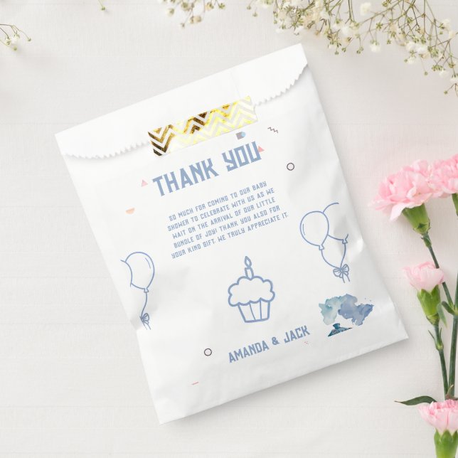 Bolsa De Papel Train Blue Balloons Boy Whimsical Baby Shower (Sellado)