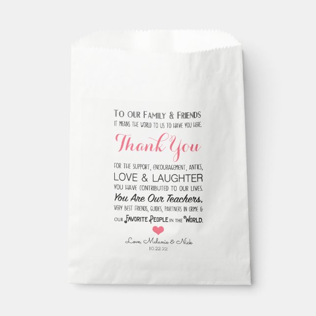 Bolsa De Papel Trato del Favor de la Boda Gracias Mensaje Rosa 36 (Anverso)