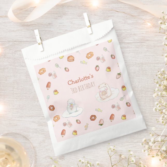 Bolsa De Papel Tratos dulces rosados con animales Niños Cumpleaño (Cortado)