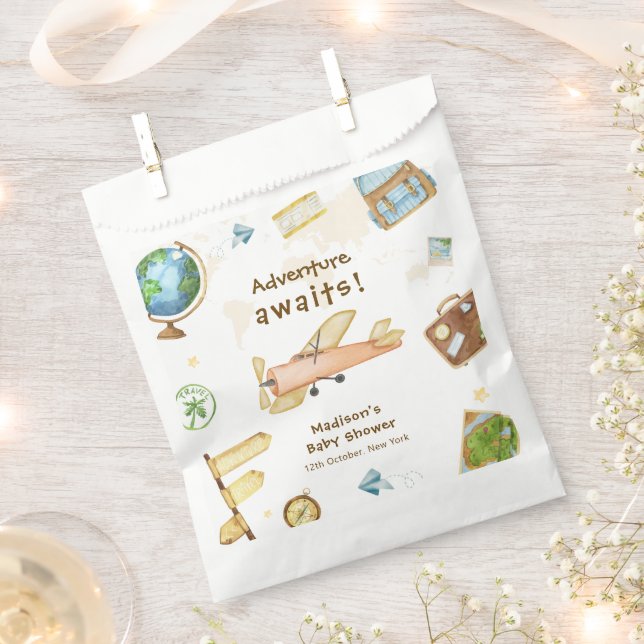 Bolsa De Papel Travel Around The World Airplane Baby Shower  (Cortado)