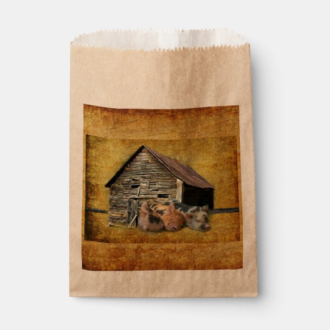 Bolsa De Papel Tres Cerditos En El Rústico Barn Snoozing (Anverso)
