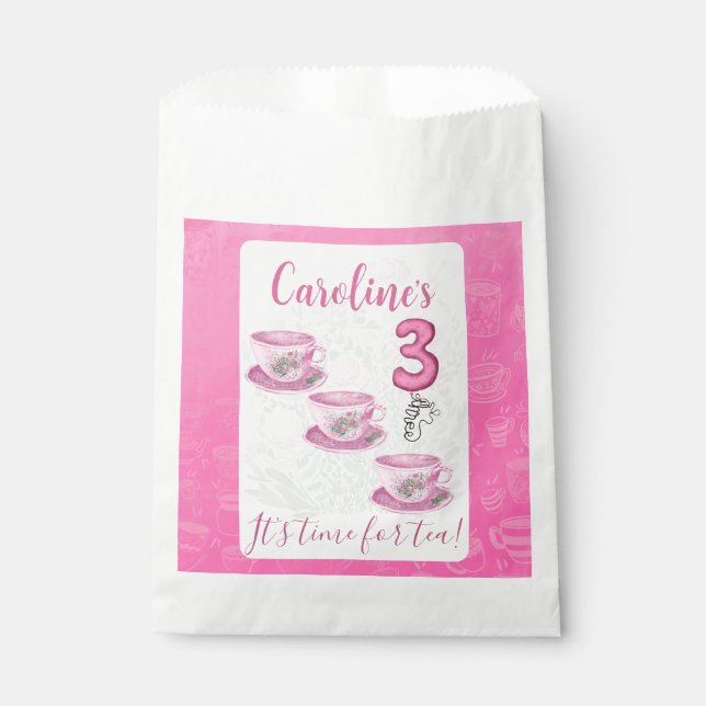 Bolsa De Papel Tres Es hora de té Invitación de cumpleaños número (Anverso)