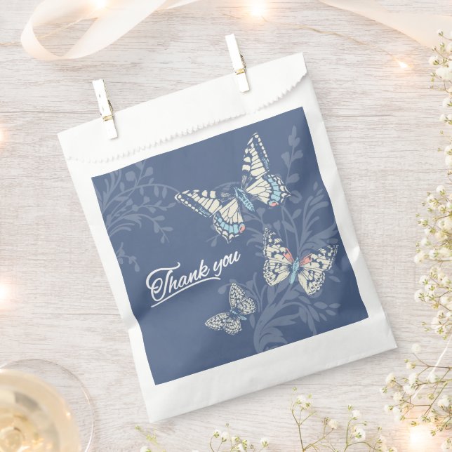 Bolsa De Papel Tres mariposas dibujando azul gracias boda (Cortado)
