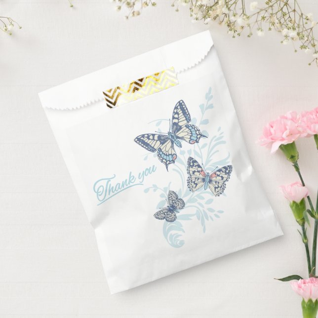 Bolsa De Papel Tres mariposas dibujando gracias boda azul (Sellado)