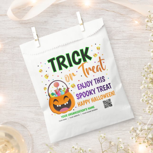 Bolsa De Papel Trick o Treat Halloween QR Code Treat (Cortado)