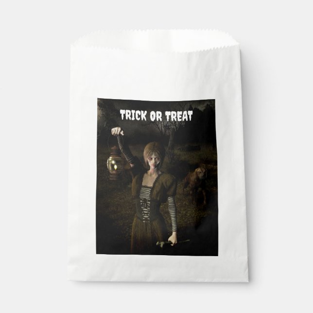 Bolsa De Papel Trick or Treat. Thin female carrying lamp (Anverso)