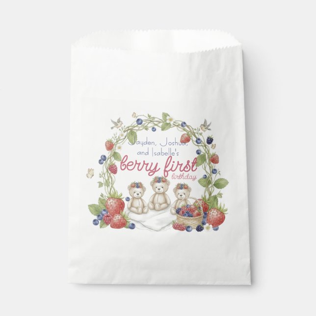 Bolsa De Papel Triplets Berry First Birthday Party (Anverso)