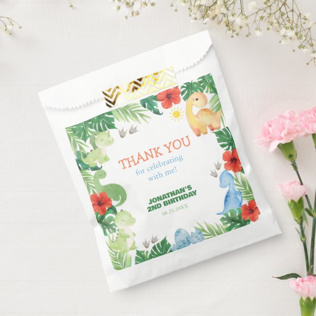 Bolsa De Papel Tropical Forest Dinosaur Birthday Thank You (Sellado)