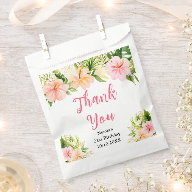 Bolsa De Papel Tropical Jungle Floral Birthday Thank You (Cortado)
