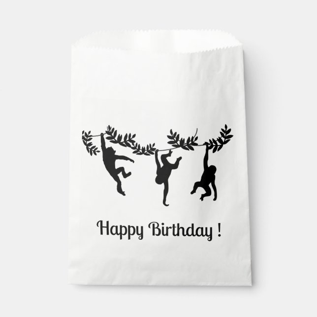 Bolsa De Papel Troya de Monos Feliz Cumpleaños (Anverso)